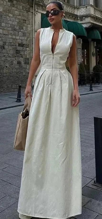 Levoire | Robe Maxi Taille Haute Sans Manches Pour Femme Off White