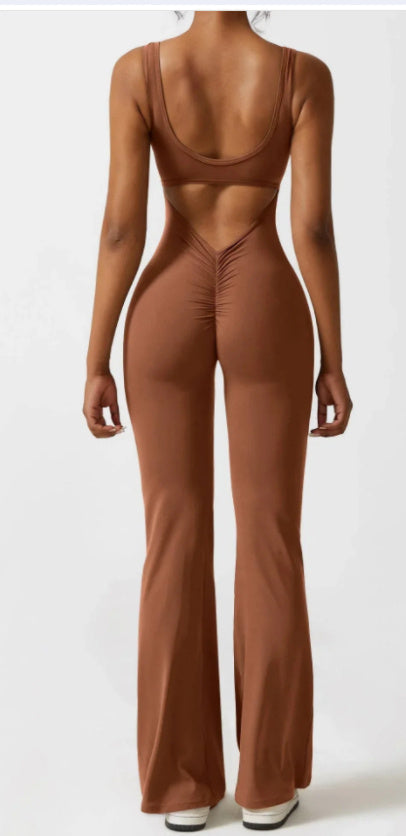 Levoire | Sans Manches Évasé Jambes Scrunch Fitness Combinaison Braun