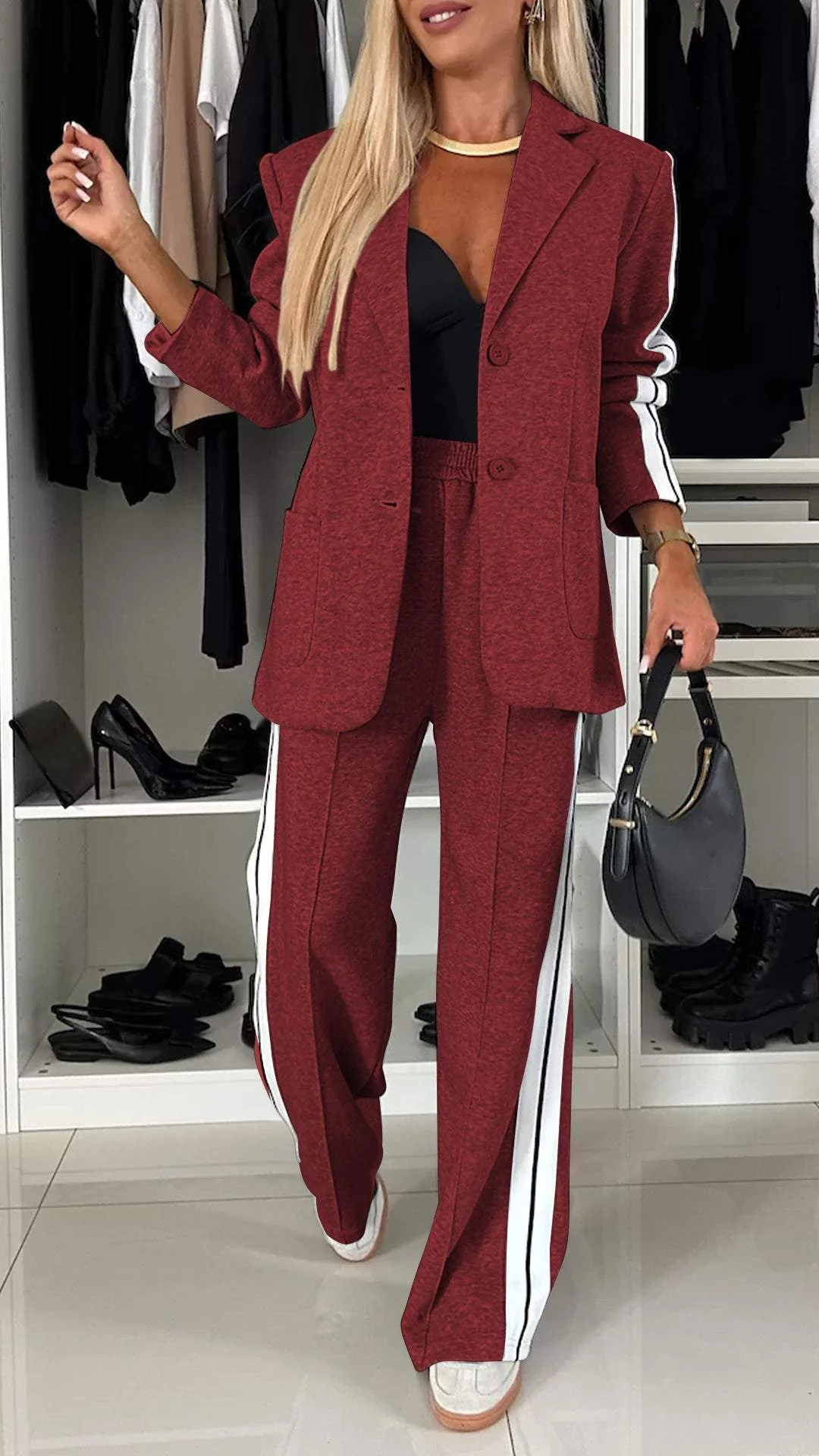 Levoire | Veste Deux Pièces Élégante Et Pantalon Large Rouge vin
