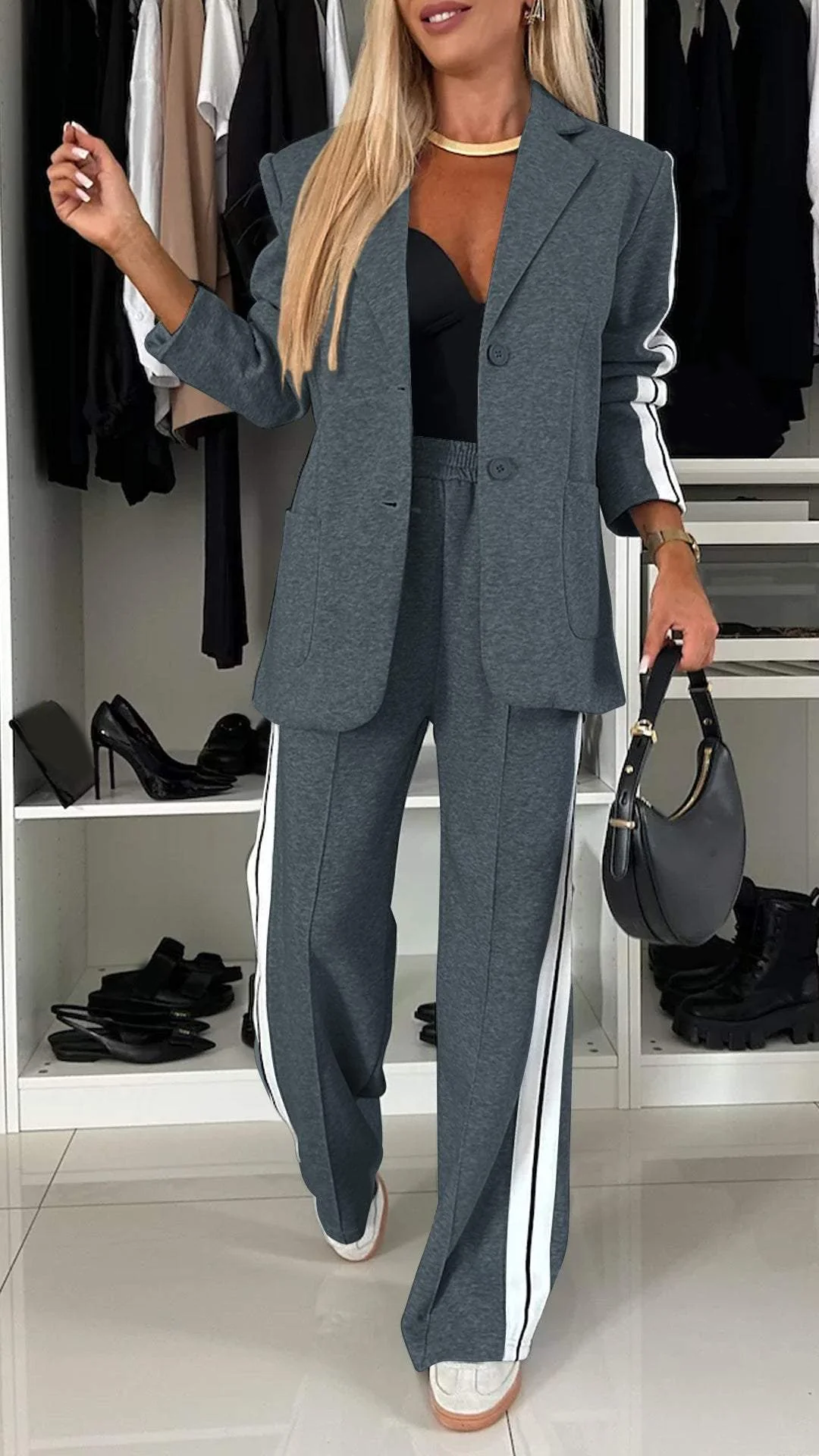 Levoire | Blazer Officiel Set Pour Femmes Gris foncé