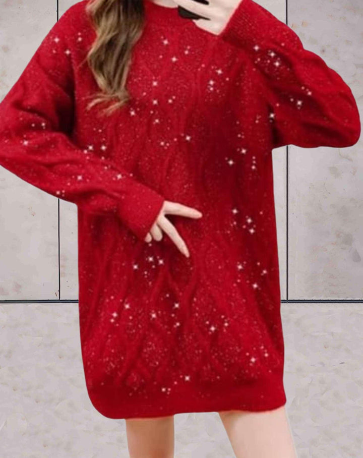 Levoire | Pull En Maille Élégant Avec Col Rond Et Paillettes Rot