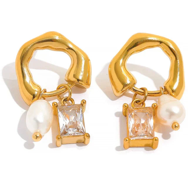 Levoire | Boucles D'Oreilles Géométriques En Émeraude Avec Détail De Perles Blanc