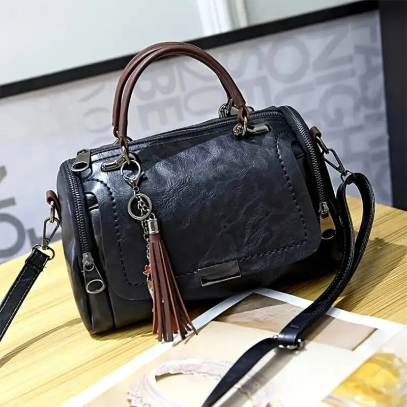 Levoire | Sac À Main En Cuir Rétro Avec Franges Pour Femmes Noir