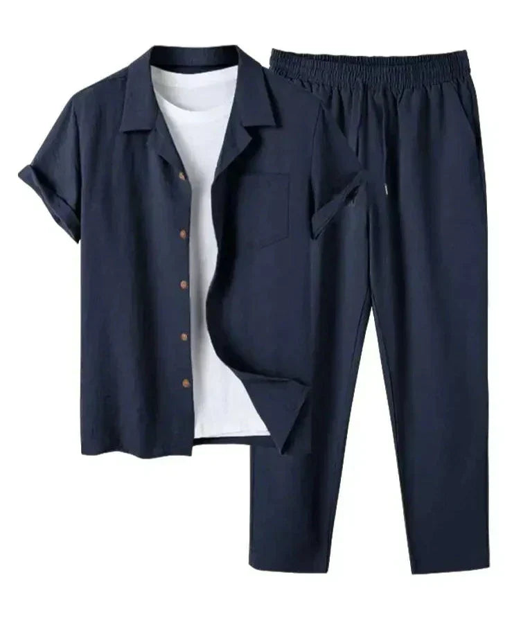 Levoire | Chemise Et Pantalon Ensemble D'Été Pour Hommes Bleu foncé