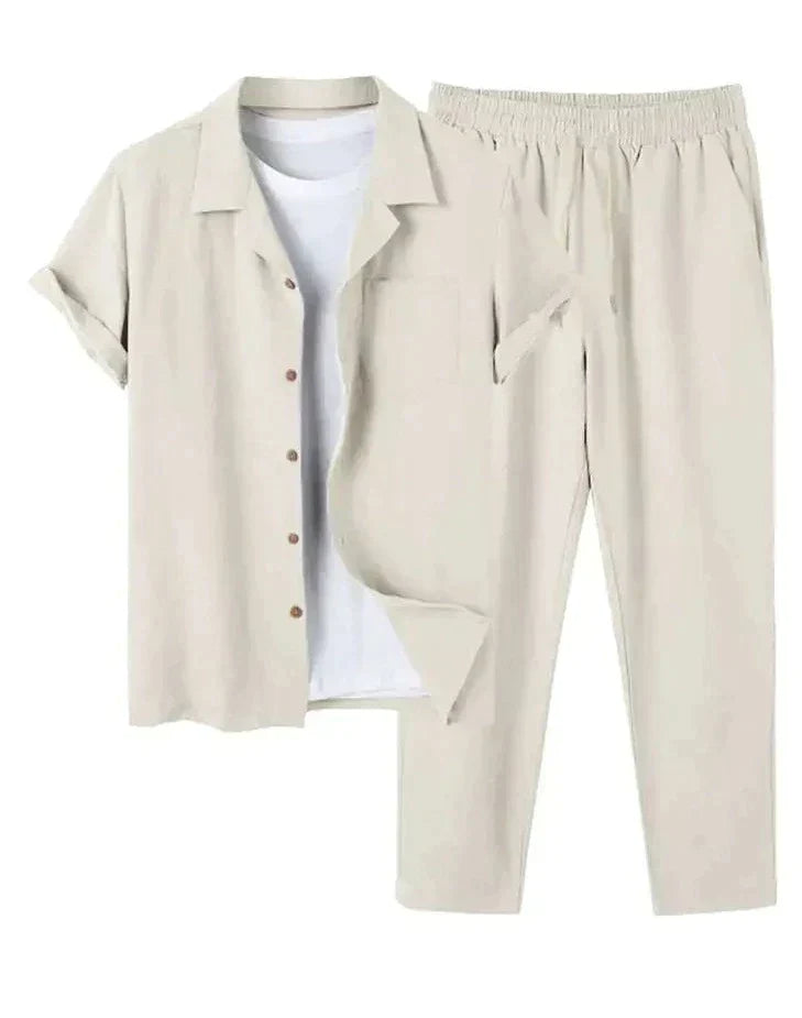 Levoire | Chemise Et Pantalon Ensemble D'Été Pour Hommes Beige