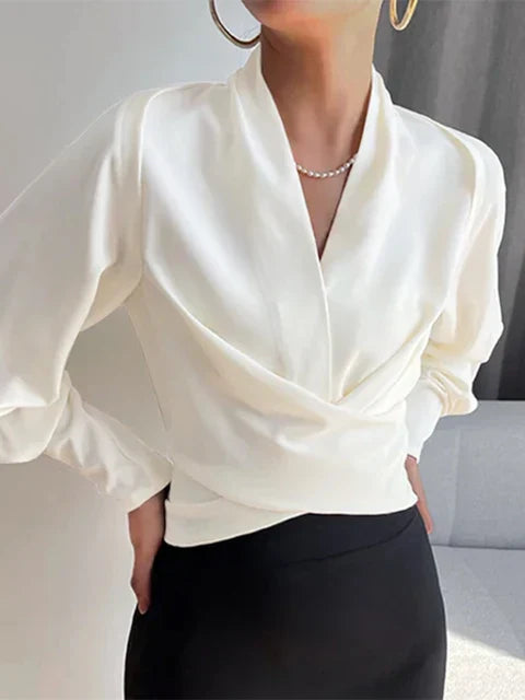 Levoire | Blouses Pour Femmes À Décolleté En V Avec Manches Bouffantes Blanc