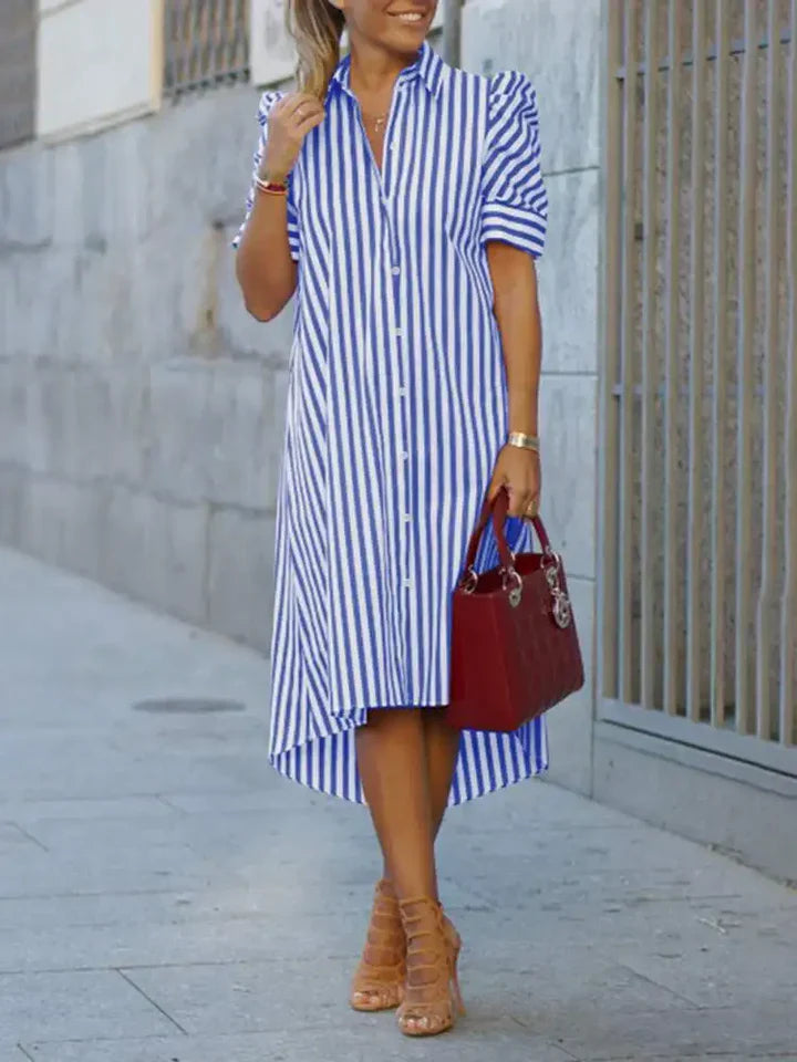 Levoire | Robe Chemise Rayée En Noir Et Blanc Bleu
