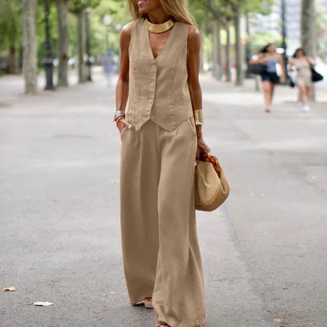 Levoire | Ensemble Élégant De Gilet Et Pantalon Khaki