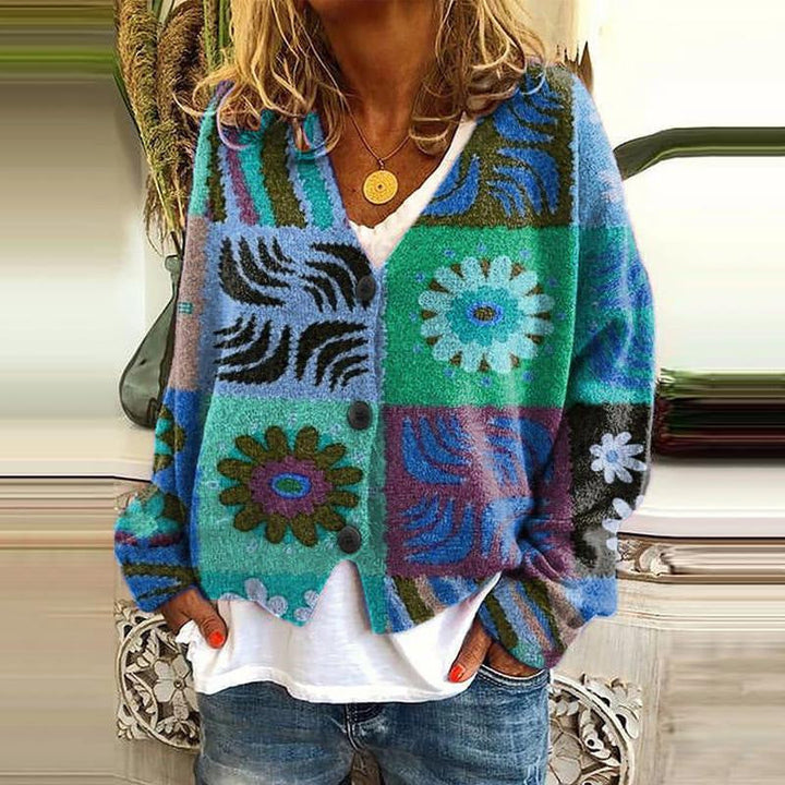 Levoire | Veste En Tricot Pour Dames Avec Impression Unique Bleu