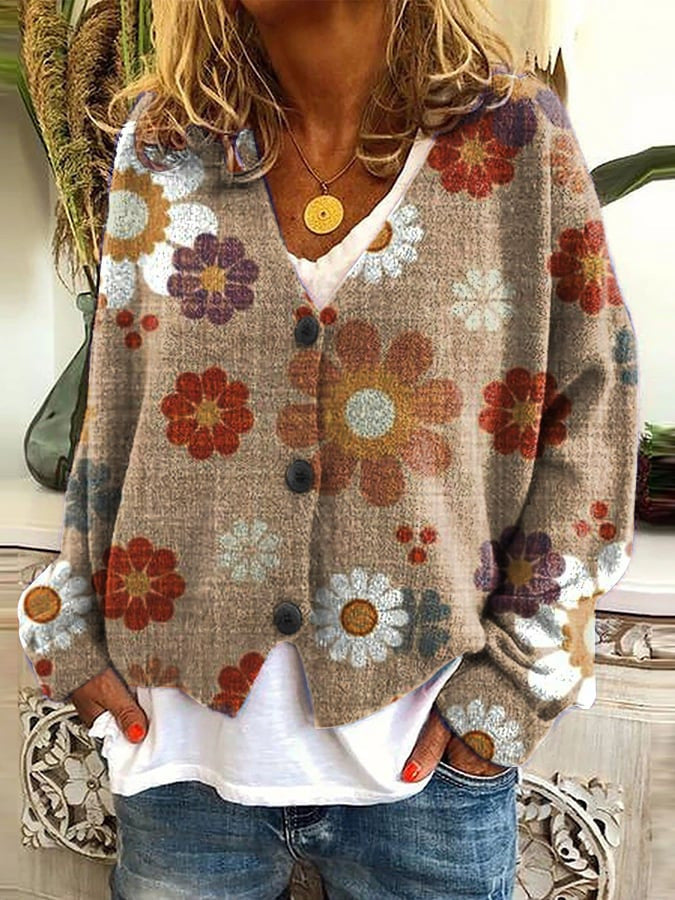 Levoire | Veste En Tricot Pour Dames Avec Impression Unique Braun