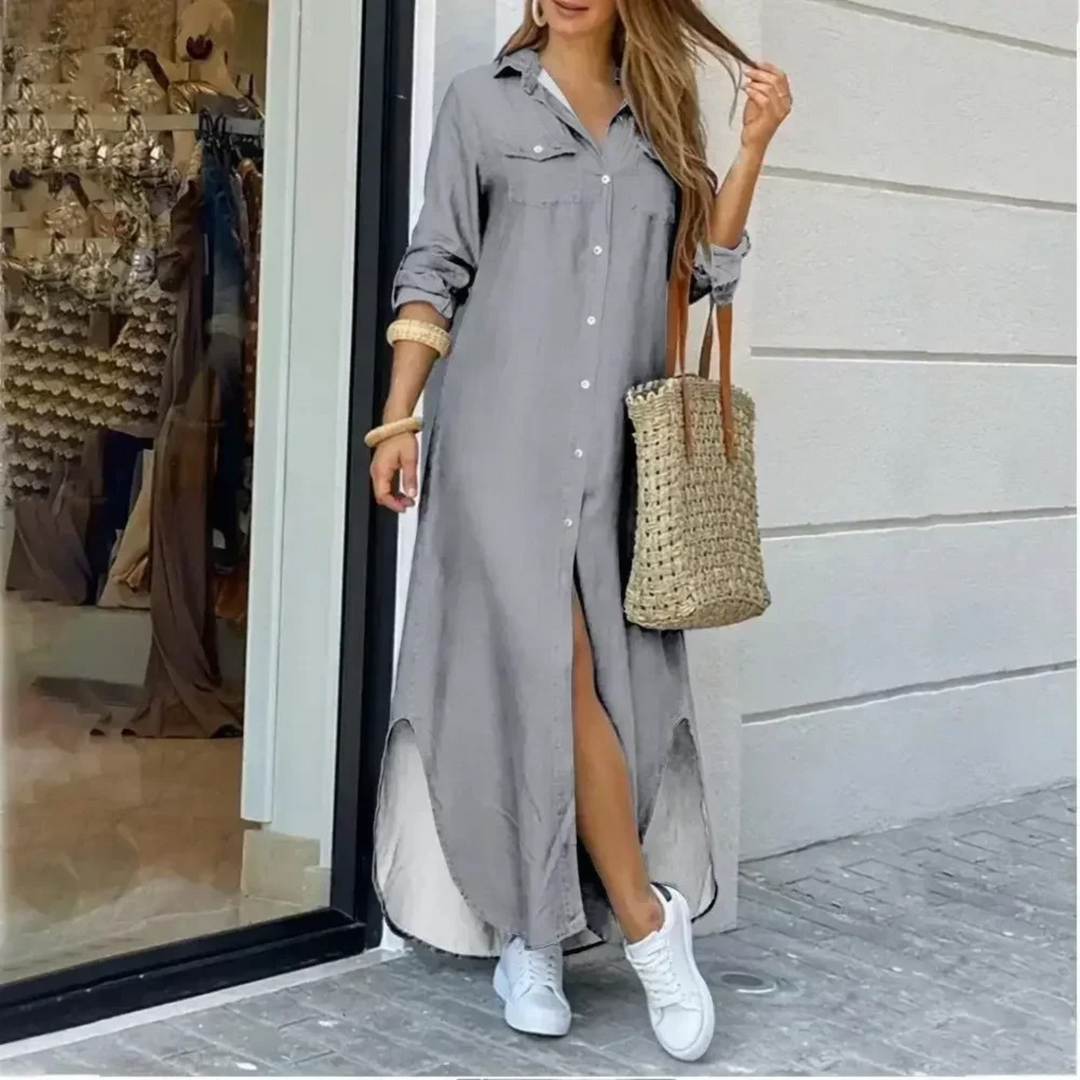 Levoire | Style Imprimé Bouton Blouse Robe Gris