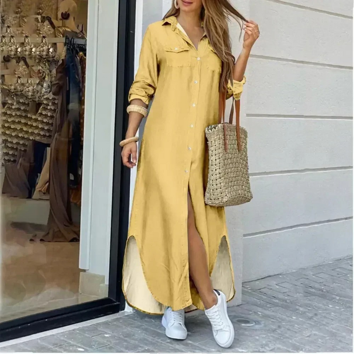 Levoire | Style Imprimé Bouton Blouse Robe Jaune