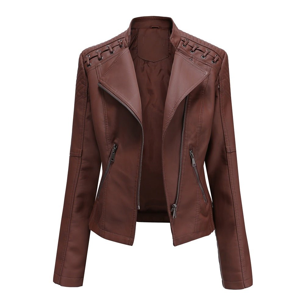 Levoire | Veste De Biker En Cuir Pour Femmes Marron foncé