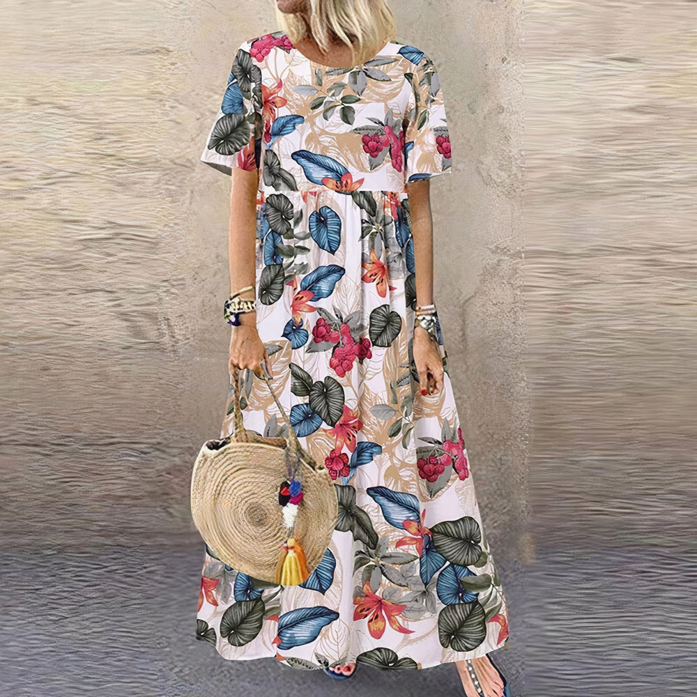 Levoire | Robe Fleurie Coupe Décontractée Beige
