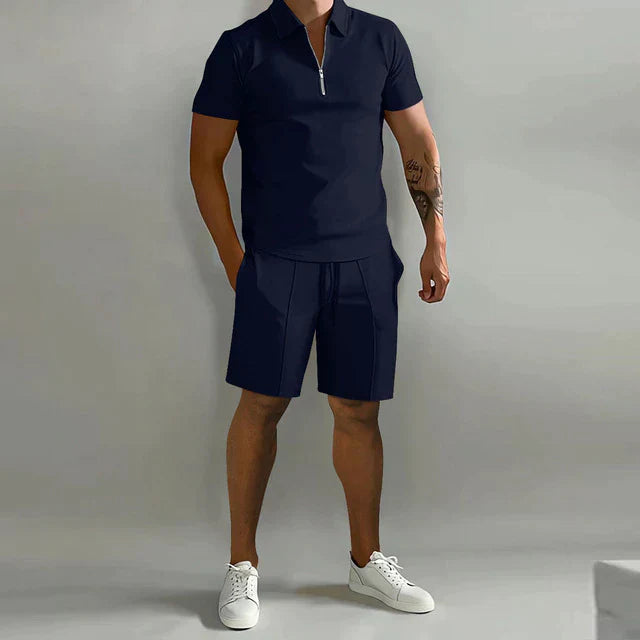 Levoire | Polo Shirt Set D'Ete Decontracte Coupe Ample Hommes Bleu foncé 3XL