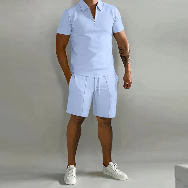 Levoire | Polo Shirt Set D'Ete Decontracte Coupe Ample Hommes Bleu clair