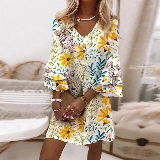 Levoire | Robe Imprimée Luxe Pour Femmes Jaune