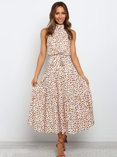 Levoire | Robe Longue Tendance Pour Femmes Avec Col Beige