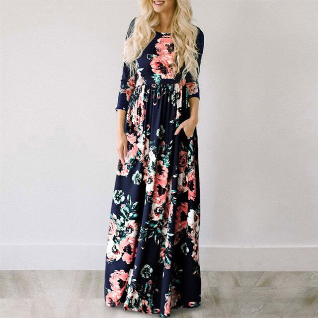 Levoire | Robe D'Été Festive Pour Femmes Avec Imprimé Floral Bleu marine