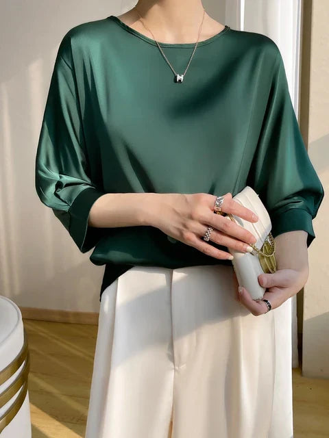 Levoire | Chemise Satinée Brillante Vert foncé