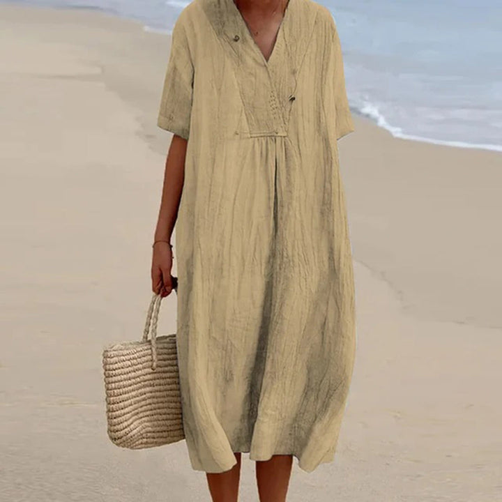 Levoire | Robe Midi Décontractée À Manches Courtes Et Coupe Relaxée Khaki