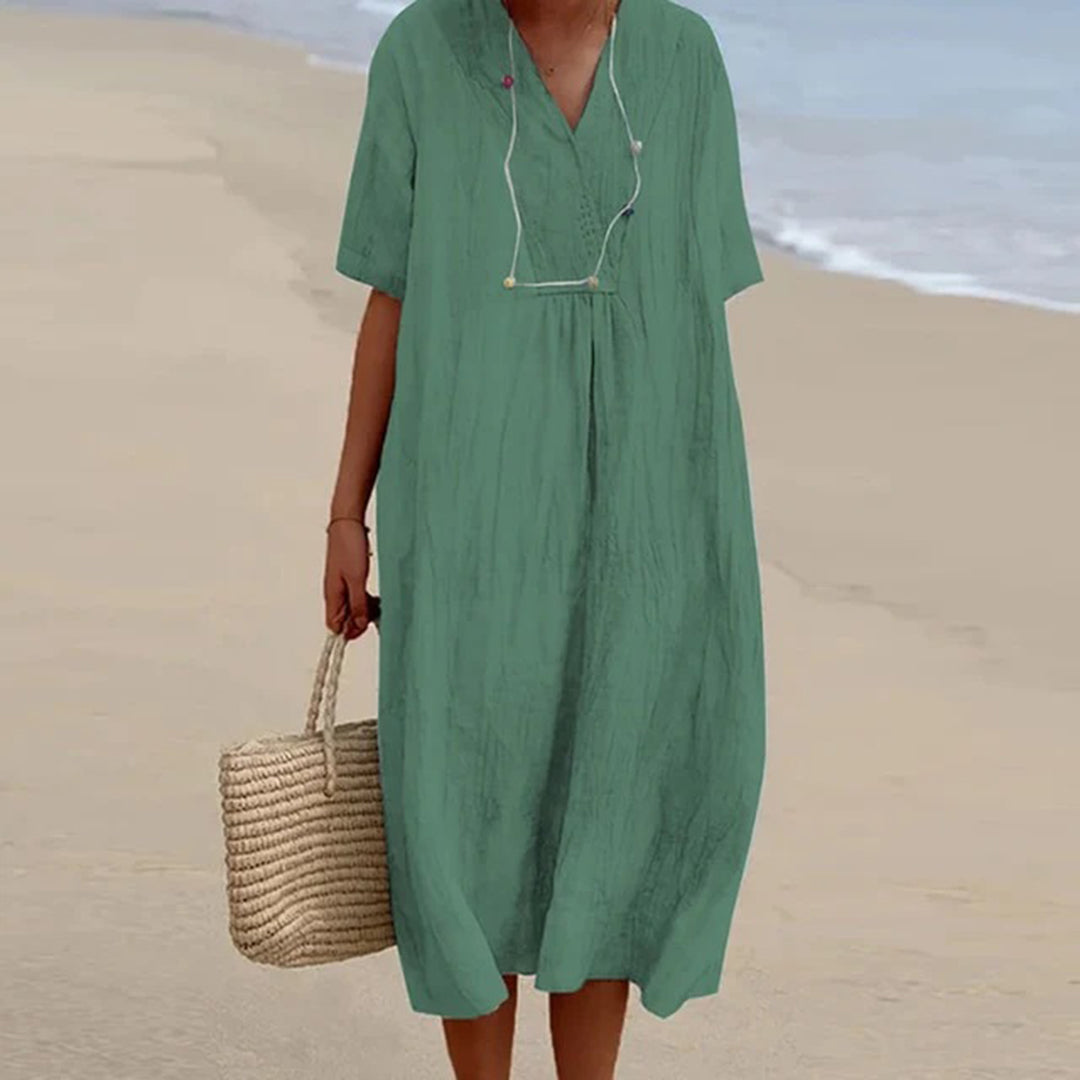 Levoire | Robe Midi Décontractée À Manches Courtes Et Coupe Relaxée Vert
