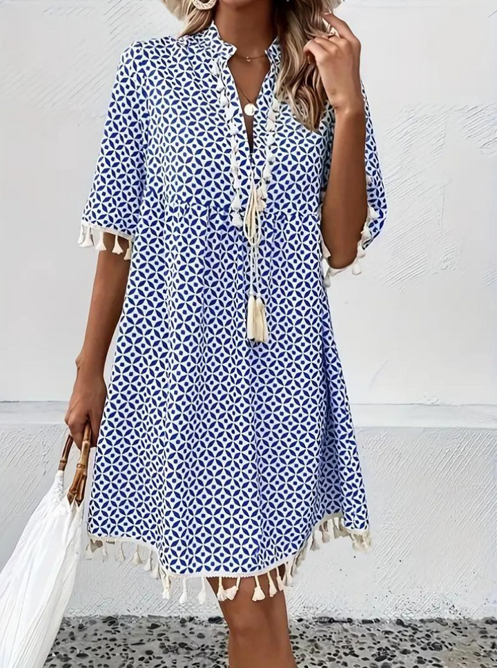 Levoire | Manches Mi-Longs Frange Robe Courte Coupe Ample 2XL
