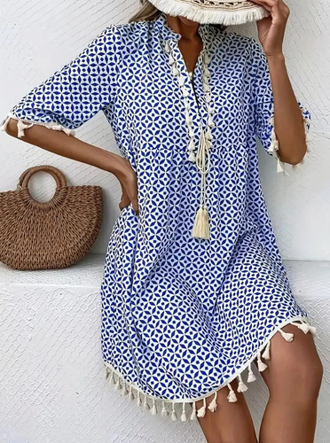 Levoire | Manches Mi-Longs Frange Robe Courte Coupe Ample