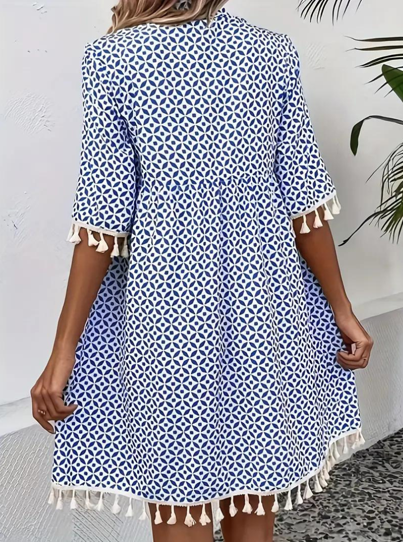 Levoire | Manches Mi-Longs Frange Robe Courte Coupe Ample