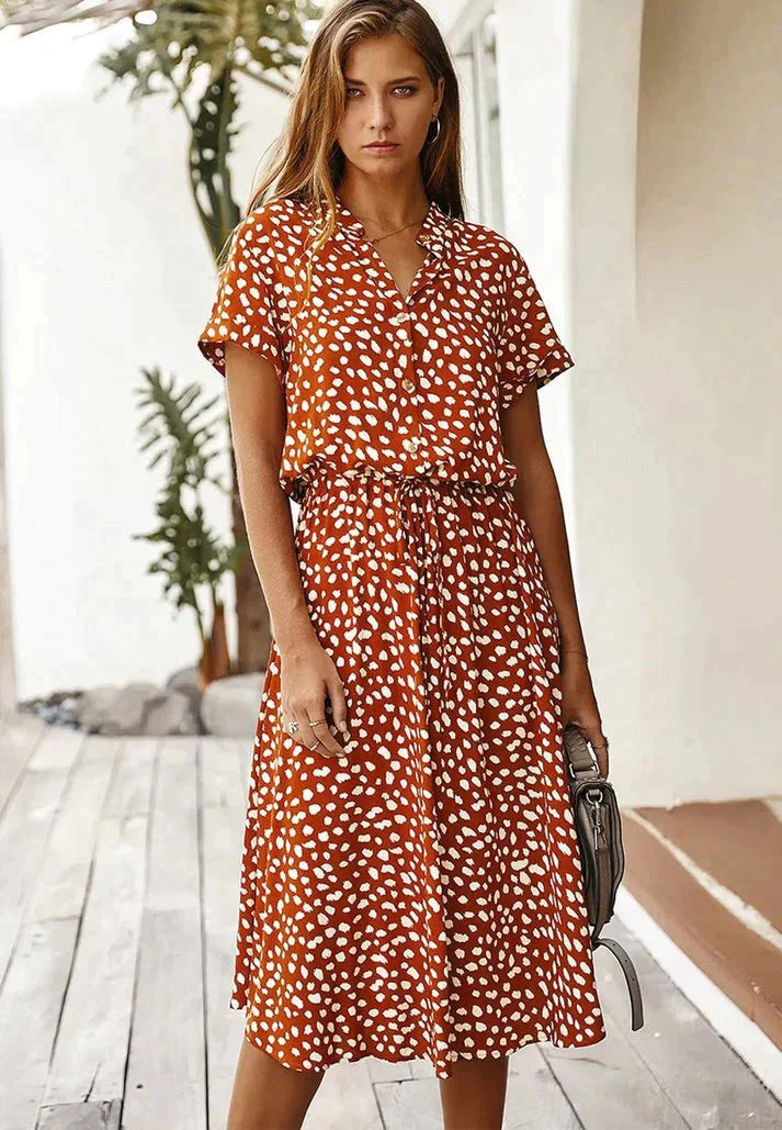 Levoire | Robe Midi À Manches Courtes Robe De Plage Orange Rouge