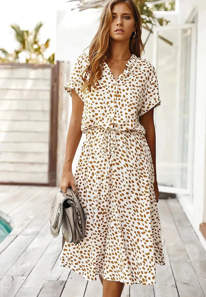 Levoire | Robe Midi À Manches Courtes Robe De Plage Beige