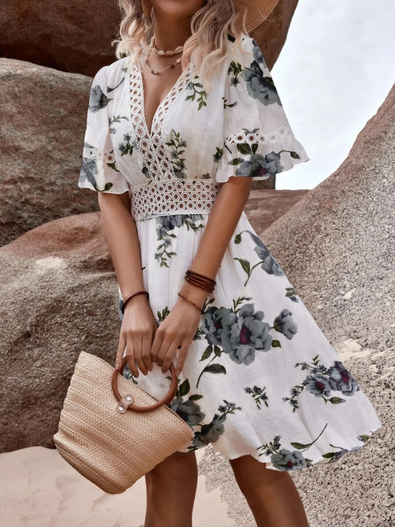 Levoire | Robe D'Été, Manches Courtes, Dentelle, Robe Courte, Robe De Soleil