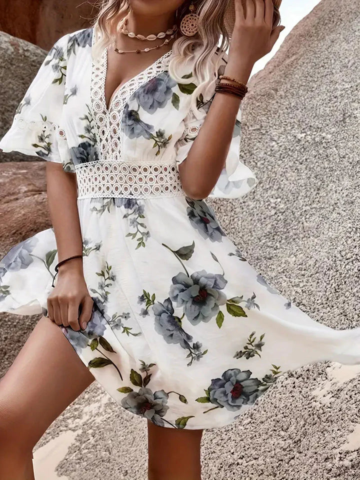 Levoire | Robe D'Été, Manches Courtes, Dentelle, Robe Courte, Robe De Soleil Fleurs