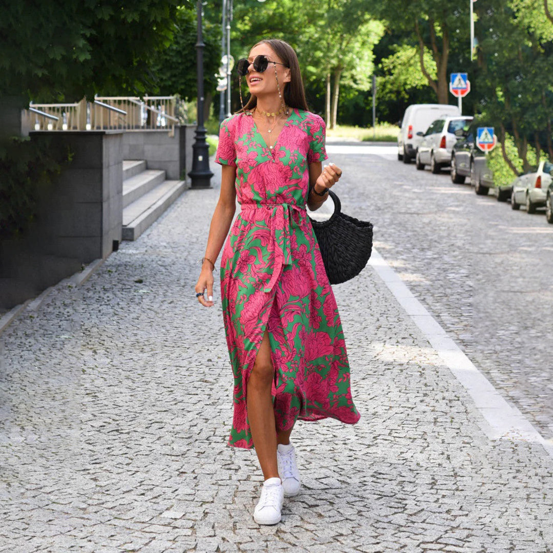 Levoire | Robe Maxi Enroulée À Manches Courtes Et Décolleté En V