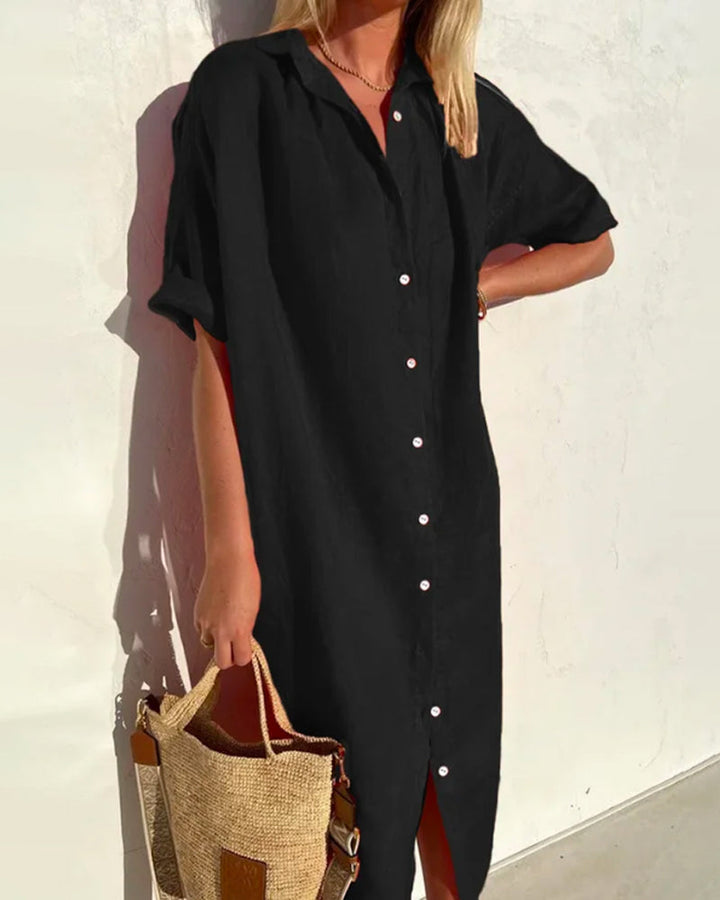 Levoire | Coupe Décontractée Chemise À Boutons Robe Midi Noir