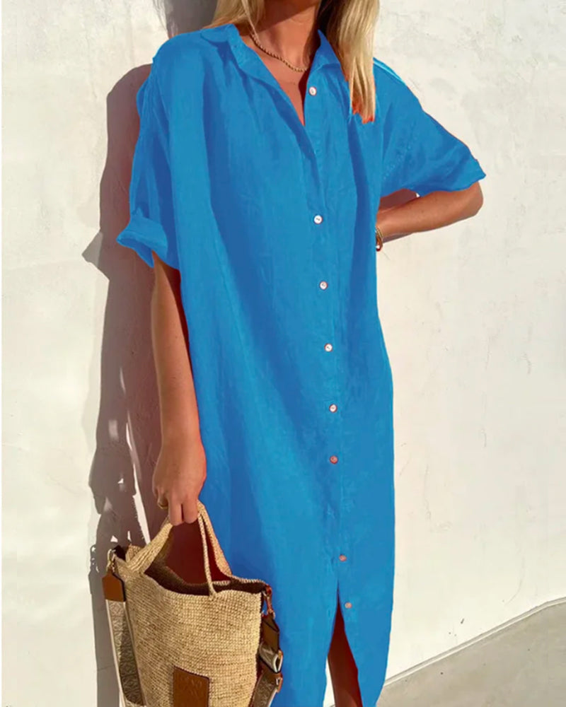 Levoire | Coupe Décontractée Chemise À Boutons Robe Midi Bleu