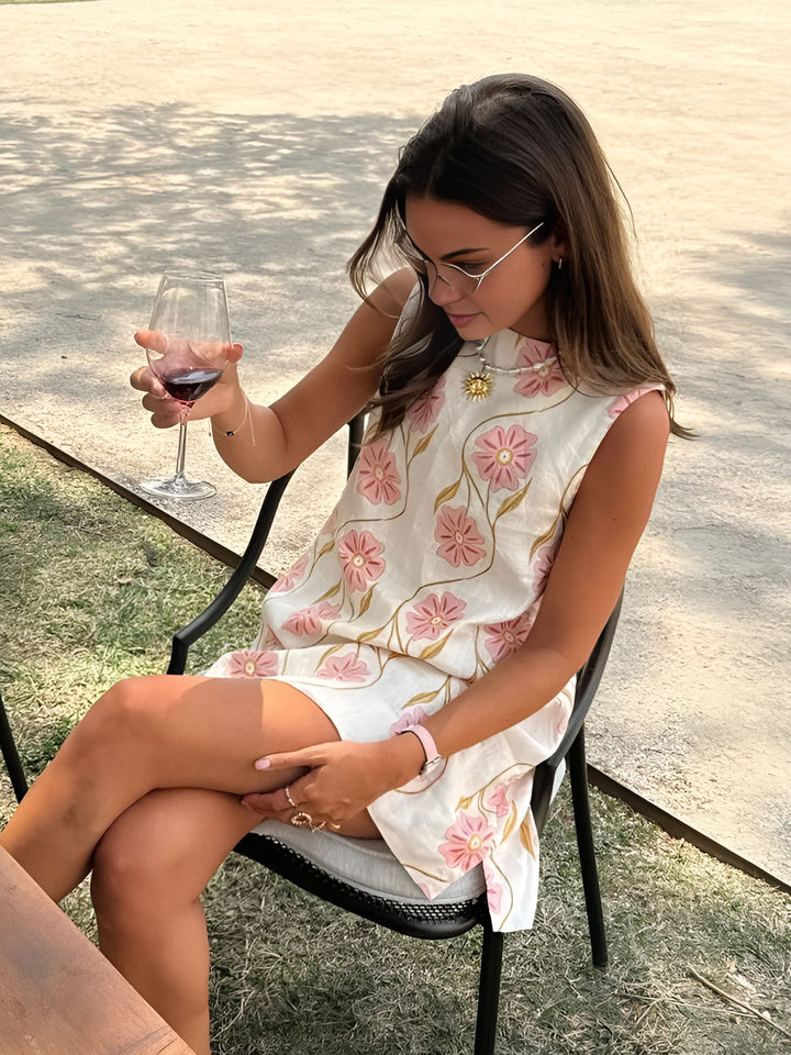 Levoire | Sans Manches A-Ligne Robe Fleurie Robe Mini Blanc