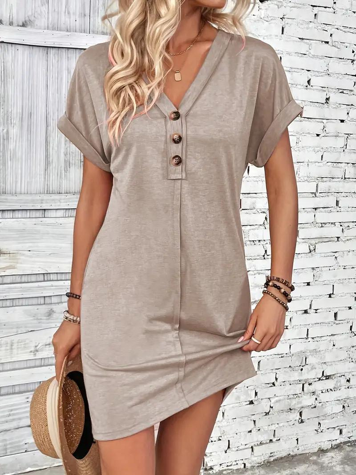 Levoire | Robe Courte À Col En V Avec Décor De Boutons Robe Décontractée