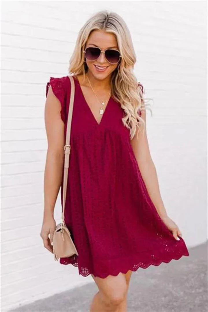 Levoire | Décolleté En V Robe Mini À Coupe Ample Avec Pantalon Court vin rouge