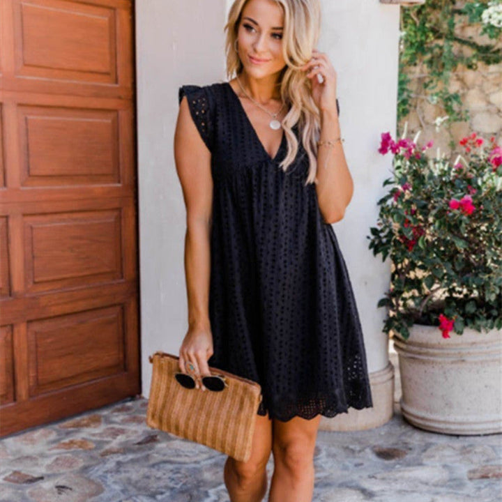 Levoire | Décolleté En V Robe Mini À Coupe Ample Avec Pantalon Court Noir