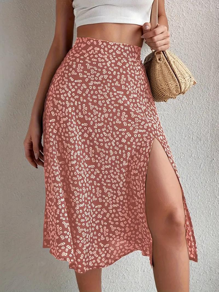 Levoire | Jupe D'Été, Jupe À Fleurs, Jupe Fendue, Jupe Midi, Jupe Taille Haute