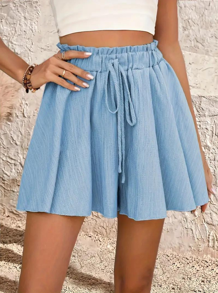 Levoire | Shorts D'Été, Taille Élastique, Fluide, Taille Haute, Minishorts Ciel bleu