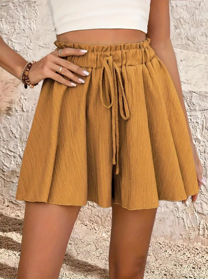 Levoire | Shorts D'Été, Taille Élastique, Fluide, Taille Haute, Minishorts Jaune terre