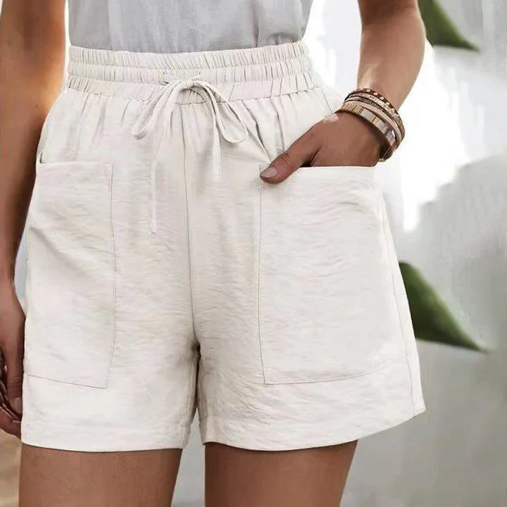 Levoire | Short En Lin Pour Femmes Avec Cordon Et Taille Haute Blanc