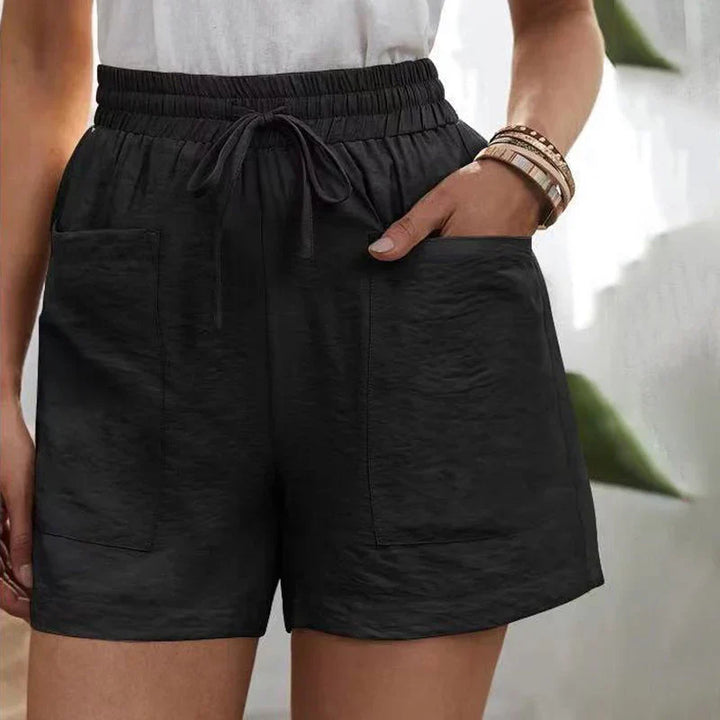 Levoire | Short En Lin Pour Femmes Avec Cordon Et Taille Haute Noir