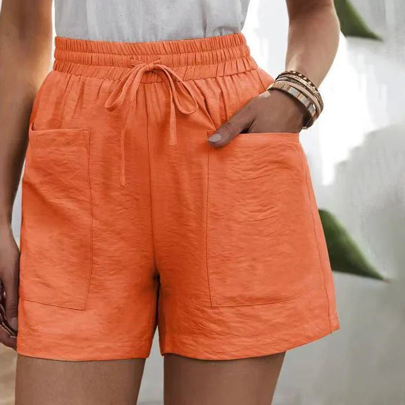 Levoire | Short En Lin Pour Femmes Avec Cordon Et Taille Haute Orange