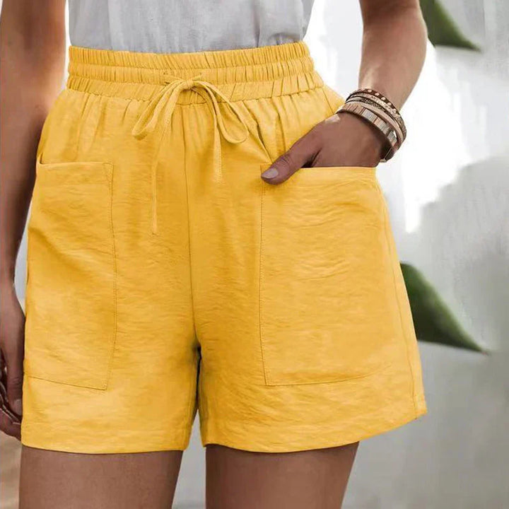 Levoire | Short En Lin Pour Femmes Avec Cordon Et Taille Haute Jaune
