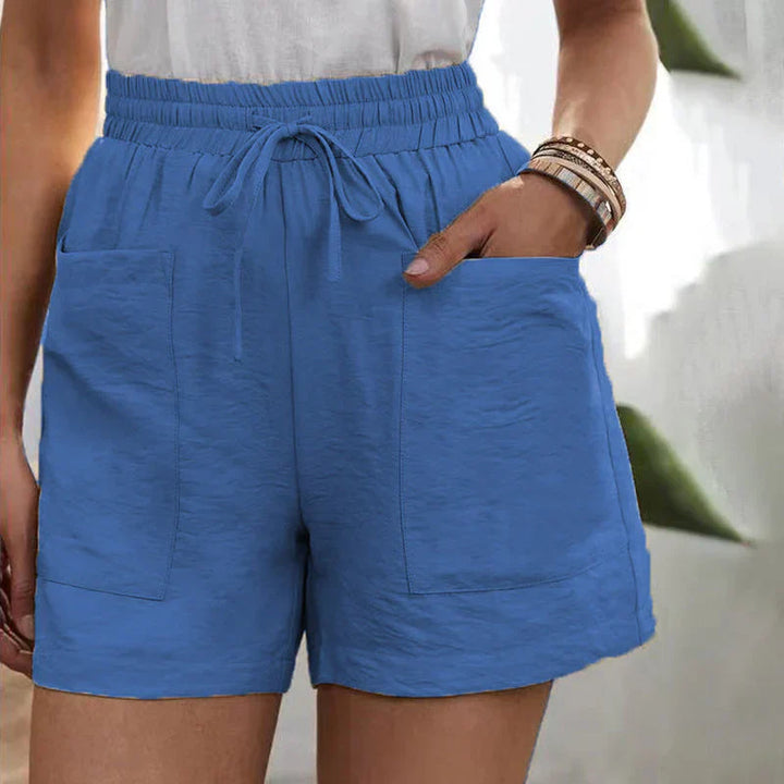 Levoire | Short En Lin Pour Femmes Avec Cordon Et Taille Haute Bleu