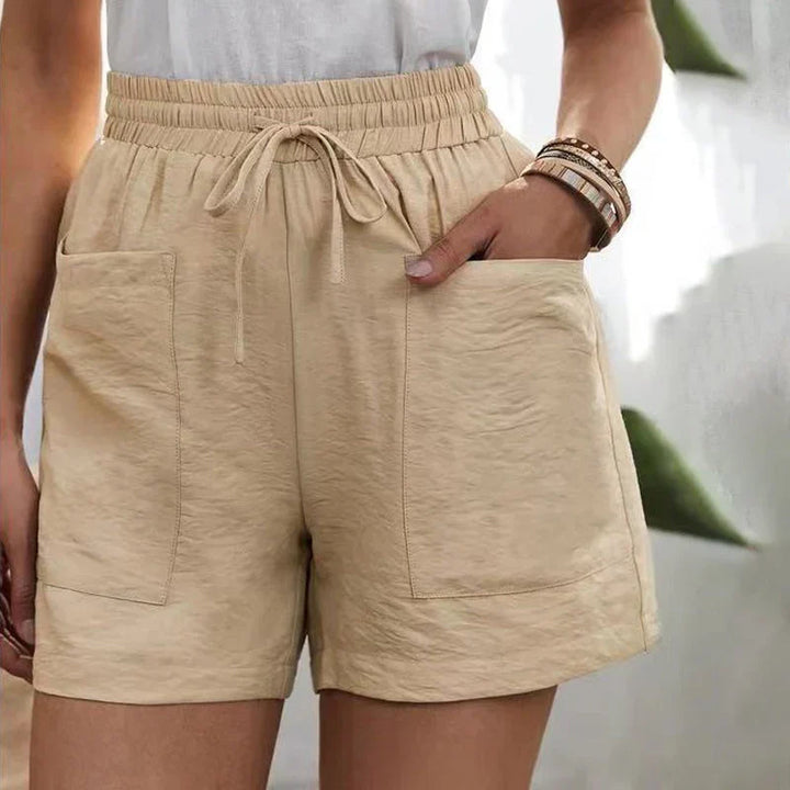 Levoire | Short En Lin Pour Femmes Avec Cordon Et Taille Haute Beige