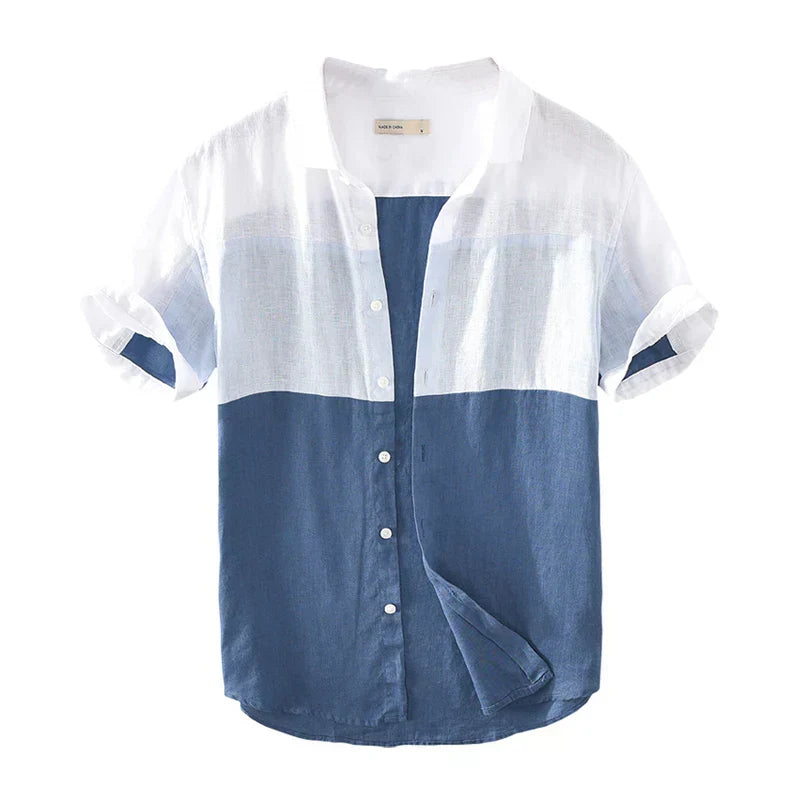 Levoire | Chemise En Lin Casual Elegant Hommes Blanc Bleu 2XL